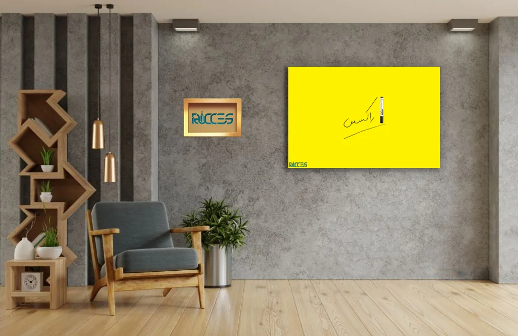 وایت برد شیشه ای 150*90 رنگ زرد